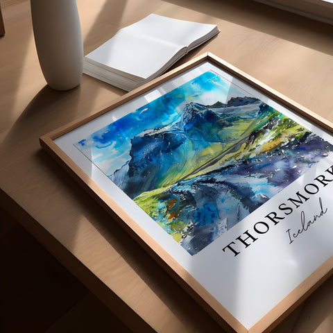 Thorsmork Iceland Art, Thorsmork Print, Iceland Glaciers Watercolor Art, Thorsmork Gift, Travel Print, Travel Poster, Housewarming Gift