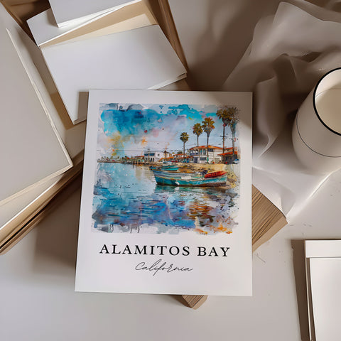 Alamitos Bay Art, Alamitos Bay CA Print, Long Beach Cali Watercolor Art, Alamitos Bay Gift, Travel Print, Travel Poster, Housewarming Gift