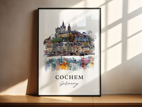 Cochem Germany Art, Cochem Print, Cochem Watercolor Art, Cochem Germany Gift, Travel Print, Travel Poster, Housewarming Gift