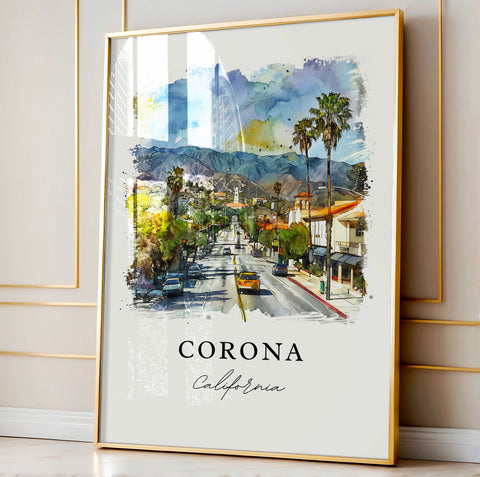 Corona California Art, Corona Print, Riverside CA Watercolor Art, Corona California Gift, Travel Print, Travel Poster, Housewarming Gift