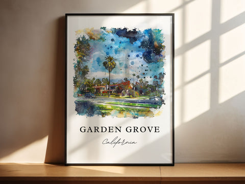 Garden Grove CA Art, Garden Grove Print, Orange County Watercolor Art, Orange Grove Gift, Travel Print, Travel Poster, Housewarming Gift