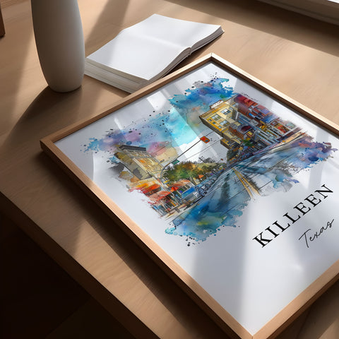 Killeen TX Wall Art, Killeen Texas Print, Killeen Watercolor Art, Bell County TX Gift, Travel Print, Travel Poster, Housewarming Gift