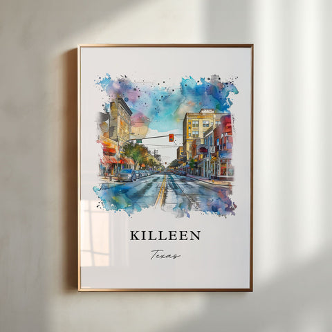 Killeen TX Wall Art, Killeen Texas Print, Killeen Watercolor Art, Bell County TX Gift, Travel Print, Travel Poster, Housewarming Gift