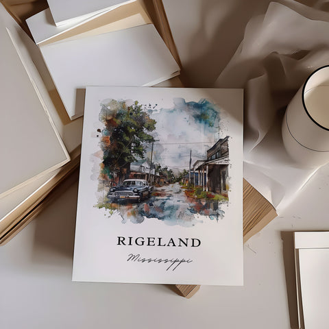 Rigeland MS Art, Rigeland Mississippi Print, Madison County MS Watercolor, Jackson MS Gift, Travel Print, Travel Poster, Housewarming Gift