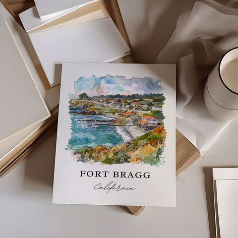 Fort Bragg Cali Art, Fort Bragg CA Print, Mendocino Watercolor, Mendocino California Gift, Travel Print, Travel Poster, Housewarming Gift