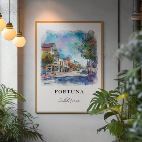 Fortuna California Wall Art, Humboldt County Print, Fortuna Watercolor, Fortuna CA Gift, Travel Print, Travel Poster, Housewarming Gift