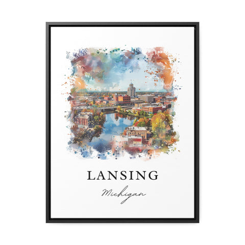 Lansing MI Wall Art, Lansing Print, Lansing Watercolor Art, Lansing Michigan Gift, Travel Print, Travel Poster, Housewarming Gift