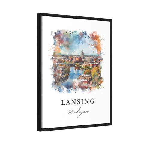 Lansing MI Wall Art, Lansing Print, Lansing Watercolor Art, Lansing Michigan Gift, Travel Print, Travel Poster, Housewarming Gift