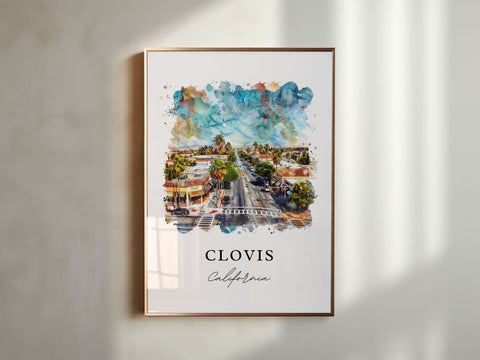 Clovis California Art, Clovis CA Print, Clovis Watercolor Art, Fresno County Cali Gift, Travel Print, Travel Poster, Housewarming Gift