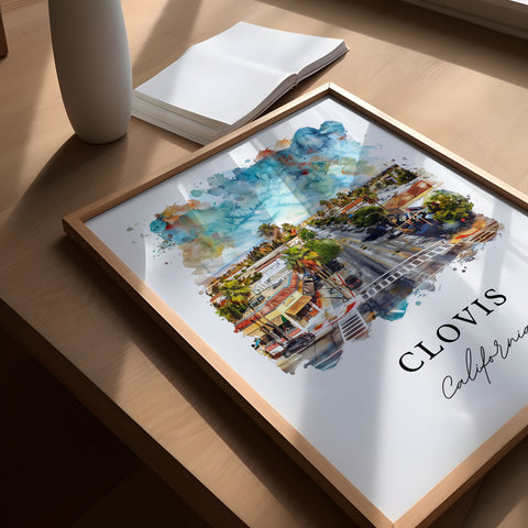 Clovis California Art, Clovis CA Print, Clovis Watercolor Art, Fresno County Cali Gift, Travel Print, Travel Poster, Housewarming Gift