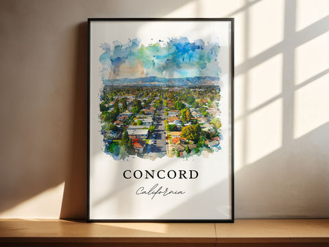 Concord California Art, Concord CA Print, Concord Watercolor Art, Concord Cali Gift, Travel Print, Travel Poster, Housewarming Gift