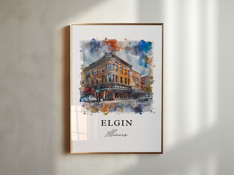 Elgin Illinois Wall Art, Elgin Print, Elgin Watercolor Art, Cook County Illinois Gift, Travel Print, Travel Poster, Housewarming Gift