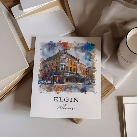 Elgin Illinois Wall Art, Elgin Print, Elgin Watercolor Art, Cook County Illinois Gift, Travel Print, Travel Poster, Housewarming Gift