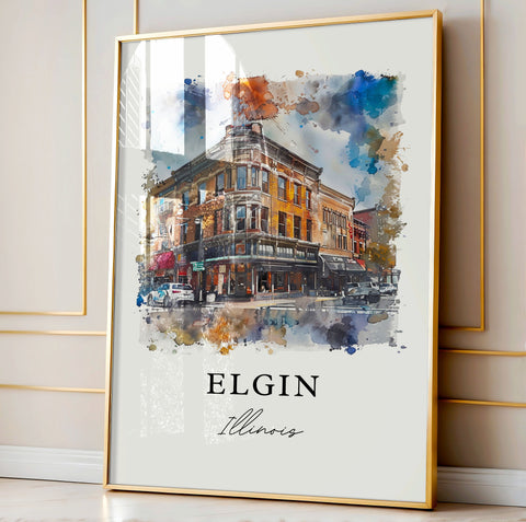 Elgin Illinois Wall Art, Elgin Print, Elgin Watercolor Art, Cook County Illinois Gift, Travel Print, Travel Poster, Housewarming Gift