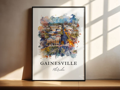 Gainesville FL Wall Art, Gainesville Print, Gainesville Watercolor Art, Univ of Florida Gift, Travel Print, Travel Poster, Housewarming Gift