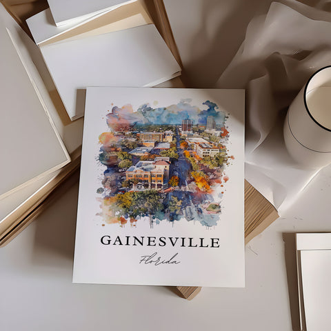 Gainesville FL Wall Art, Gainesville Print, Gainesville Watercolor Art, Univ of Florida Gift, Travel Print, Travel Poster, Housewarming Gift