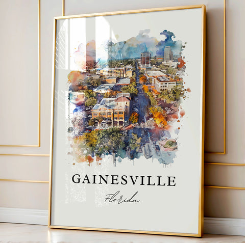 Gainesville FL Wall Art, Gainesville Print, Gainesville Watercolor Art, Univ of Florida Gift, Travel Print, Travel Poster, Housewarming Gift