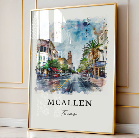 McAllen Texas Wall Art, McAllen Print, McAllen Watercolor Art, McAllen TX Gift, Travel Print, Travel Poster, Housewarming Gift