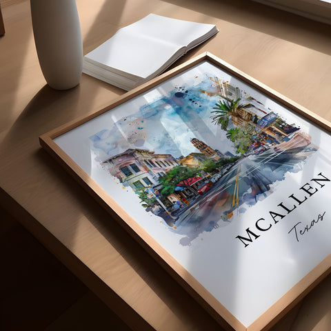 McAllen Texas Wall Art, McAllen Print, McAllen Watercolor Art, McAllen TX Gift, Travel Print, Travel Poster, Housewarming Gift