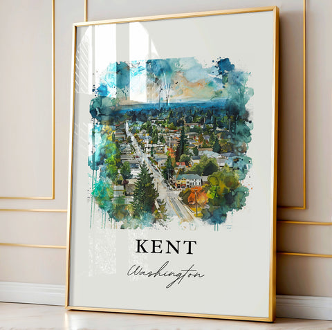 Kent Washington Wall Art, Kent Print, Kent Watercolor Art, King County Washington Gift, Travel Print, Travel Poster, Housewarming Gift