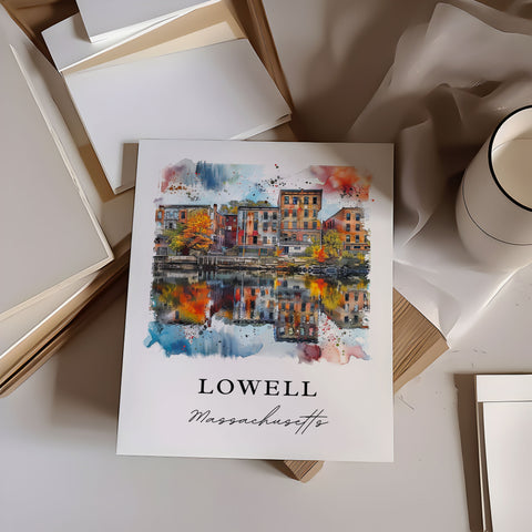 Lowell MA Wall Art, Lowell Print, Lowell Watercolor Art, Cambridge MA Gift, Travel Print, Travel Poster, Housewarming Gift