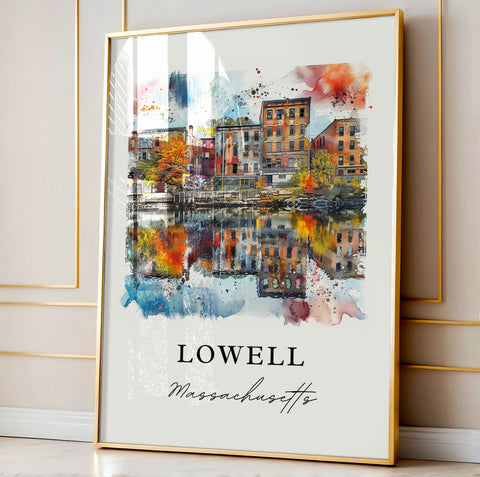 Lowell MA Wall Art, Lowell Print, Lowell Watercolor Art, Cambridge MA Gift, Travel Print, Travel Poster, Housewarming Gift