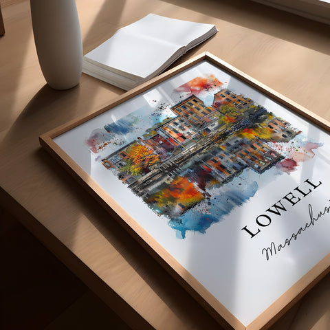 Lowell MA Wall Art, Lowell Print, Lowell Watercolor Art, Cambridge MA Gift, Travel Print, Travel Poster, Housewarming Gift