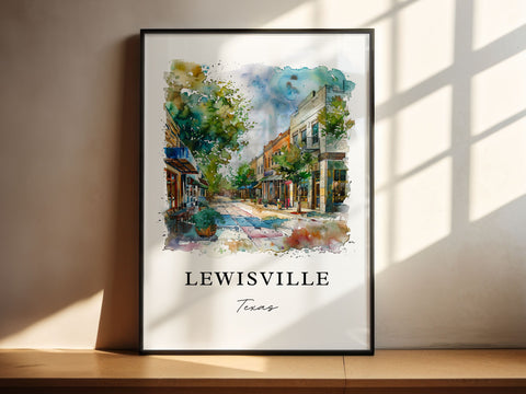 Lewisville TX Art, Lewisville Print, Lewisville Watercolor Art, Denton County Texas Gift, Travel Print, Travel Poster, Housewarming Gift