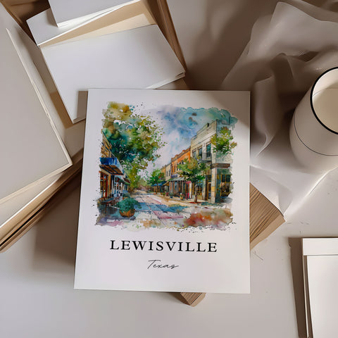 Lewisville TX Art, Lewisville Print, Lewisville Watercolor Art, Denton County Texas Gift, Travel Print, Travel Poster, Housewarming Gift