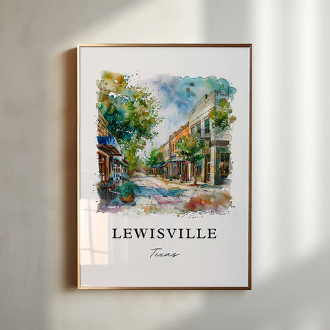 Lewisville TX Art, Lewisville Print, Lewisville Watercolor Art, Denton County Texas Gift, Travel Print, Travel Poster, Housewarming Gift