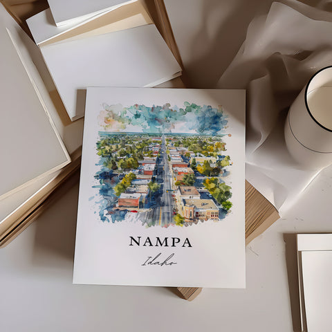 Nampa Idaho Art, Nampa ID Print, Nampa Watercolor Art, Nampa Idaho Gift, Travel Print, Travel Poster, Housewarming Gift