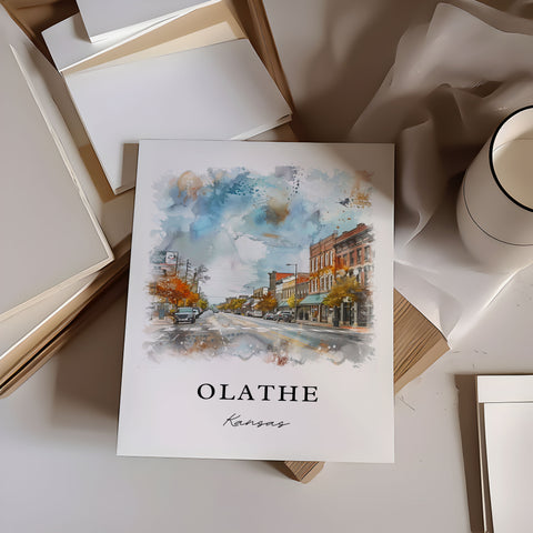 Olathe KS Wall Art, Olathe Print, Olathe Watercolor Art, Olathe Kansas Gift, Travel Print, Travel Poster, Housewarming Gift