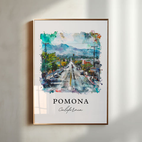 Pomona California Art, Pomona Print, Pomona Watercolor Art, Pomona Valley CA Gift, Travel Print, Travel Poster, Housewarming Gift