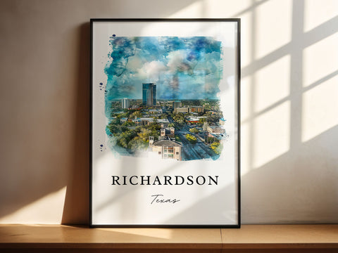 Richardson TX Wall Art, Richardson Print, Richardson Watercolor Art, Richardson Texas Gift, Travel Print, Travel Poster, Housewarming Gift