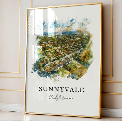 Sunnyvale California Art, Sunnyvale Print, Sunnyvale Watercolor Art, Sunnyvale CA Gift, Travel Print, Travel Poster, Housewarming Gift