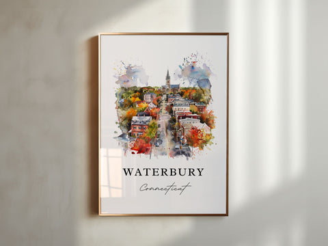 Waterbury CT Wall Art, Waterbury Print, Waterbury Watercolor Art, Waterbury Connecticut Gift, Travel Print, Travel Poster, Housewarming Gift