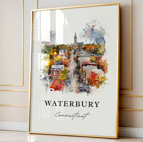 Waterbury CT Wall Art, Waterbury Print, Waterbury Watercolor Art, Waterbury Connecticut Gift, Travel Print, Travel Poster, Housewarming Gift