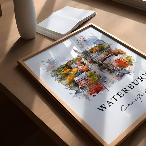 Waterbury CT Wall Art, Waterbury Print, Waterbury Watercolor Art, Waterbury Connecticut Gift, Travel Print, Travel Poster, Housewarming Gift