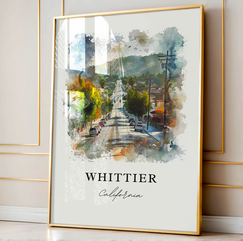 Whittier CA Wall Art, Whittier Print, Whittier Watercolor Art, SoCal Art Gift, Travel Print, Travel Poster, Housewarming Gift