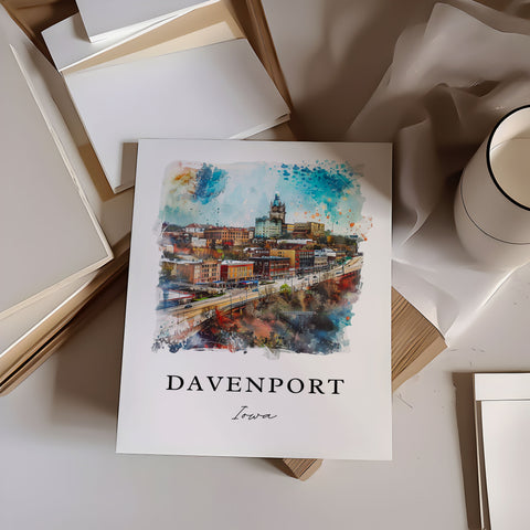 Davenport Iowa Art, Davenport Print, Davenport Watercolor Art, Davenport IA Gift, Travel Print, Travel Poster, Housewarming Gift