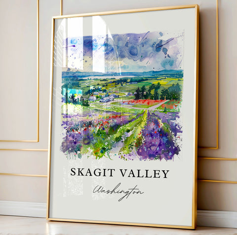 Skagit Valley Wall Art, Skagit Valley WA Print, Anacortes Watercolor Art, Skagit WA Gift, Travel Print, Travel Poster, Housewarming Gift