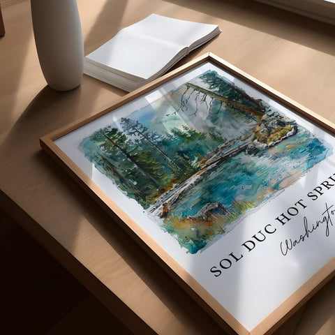 Sol Duc Springs WA Art, Sol Duc Falls Print, Sol Duc River WA Watercolor, Olympic National Park Gift, WA Travel Poster, Housewarming Gift