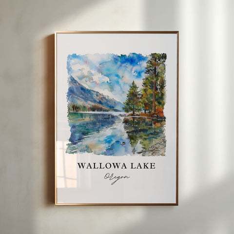 Wallowa Lake OR Art, Wallowa Lake Print, Wallowa Lake Watercolor, Joseph Oregon Gift, Travel Print, Travel Poster, Housewarming Gift