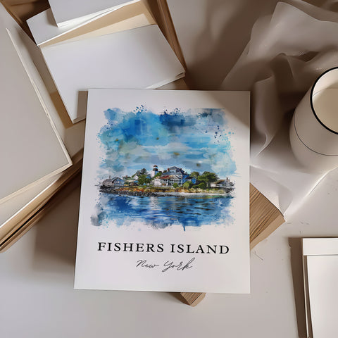 Fishers Island Art, Fishers Island NY Print, Long Island Watercolor Art, Fishers Island Gift, Travel Print, Travel Poster, Housewarming Gift