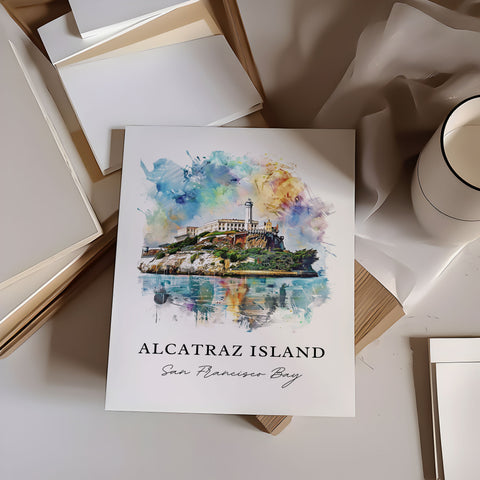 Alcatraz Island Art, Alcatraz Print, San Francisco Bay Watercolor, Alcatraz San Fran Gift, Travel Print, Travel Poster, Housewarming Gift