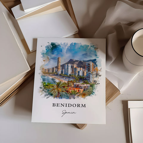 Benidorm Spain Wall Art, Benidorm Print, Costa Blanca Watercolor Art, Benidorm Gift, Travel Print, Travel Poster, Housewarming Gift