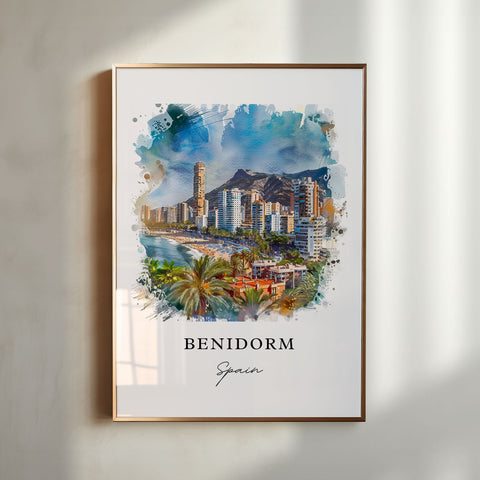 Benidorm Spain Wall Art, Benidorm Print, Costa Blanca Watercolor Art, Benidorm Gift, Travel Print, Travel Poster, Housewarming Gift