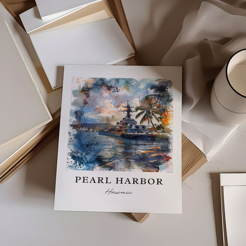 Pearl Harbor Wall Art, Pearl Harbor Print, Honolulu Watercolor Art, Honolulu Gift, Travel Print, Travel Poster, Housewarming Gift