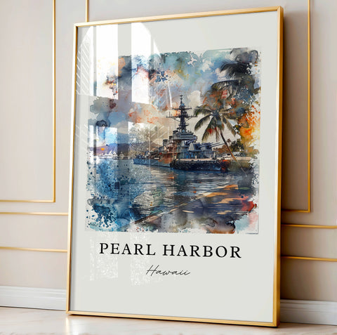 Pearl Harbor Wall Art, Pearl Harbor Print, Honolulu Watercolor Art, Honolulu Gift, Travel Print, Travel Poster, Housewarming Gift