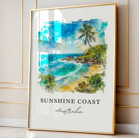 Sunshine Coast Art, Sunshine Coast Print, Sunshine Coast Aus Watercolor, Queensland Art Gift, Travel Print, Travel Poster, Housewarming Gift